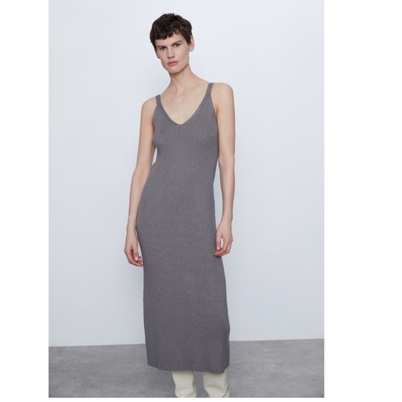 Zara Hot Gray Ribbed Knit Dress NWT - Picture 13 of 16